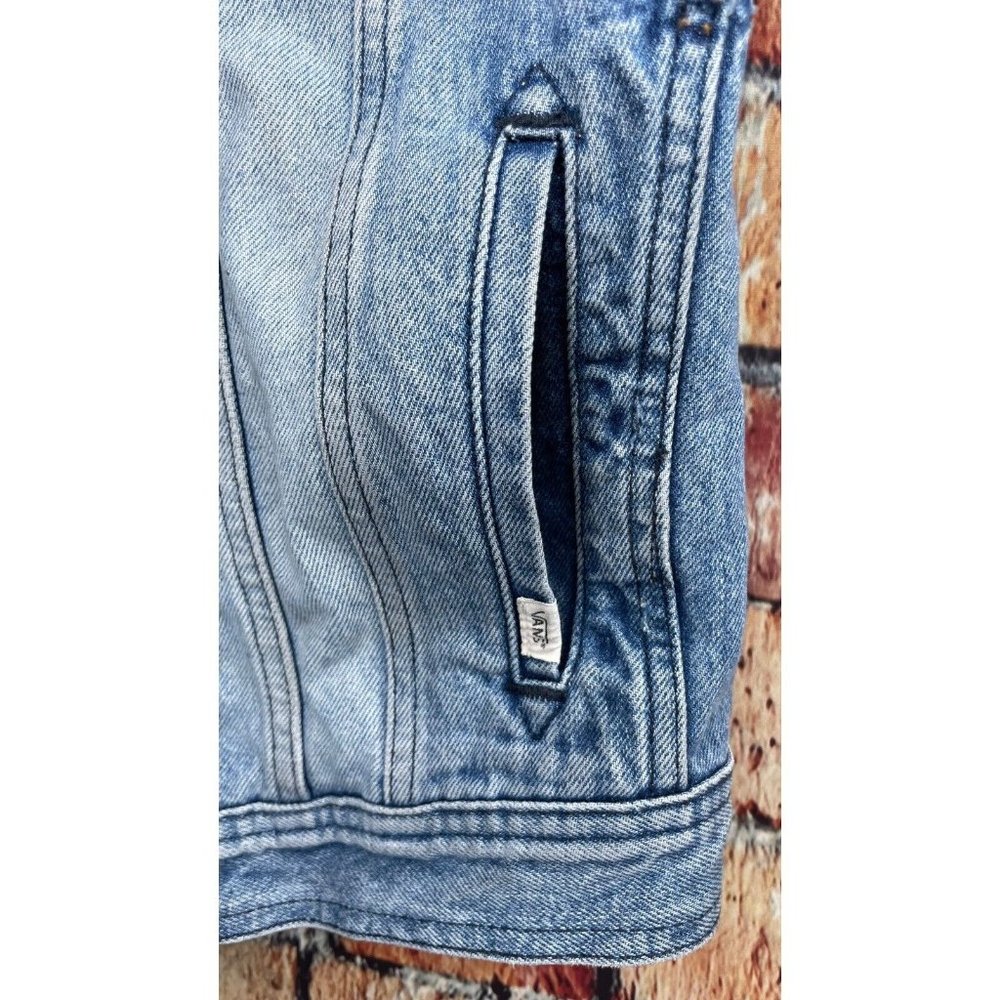 Vans Off The Wall Women's Distressed Denim Blue Jean Sleeveless Button Jacket XS - Picture 2 of 4